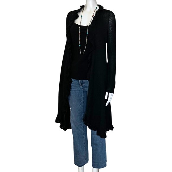 Vintage Y2K Black Ruffle Duster Open Cardigan Sweater. S/M. Whimsigoth Festival - Picture 3 of 12